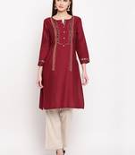 Maroon Embroidery With Print  Staright Kurti