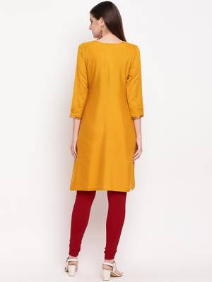 Mustard Embroidery With Print  Staright Kurti 2