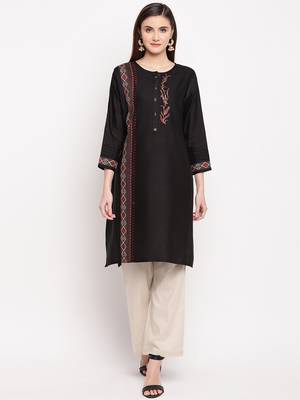 Black Embroidery With Print  Staright Kurti 1
