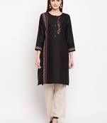 Black Embroidery With Print  Staright Kurti
