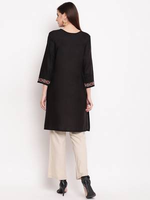 Black Embroidery With Print  Staright Kurti 2