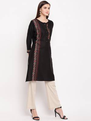 Black Embroidery With Print  Staright Kurti 4