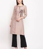 Beige Embroidery With Print  Staright Kurti