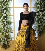 Yellow Embroidered Art Silk Semi Stitched Lehenga