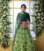 Light-Green Embroidered Net Semi Stitched Lehenga