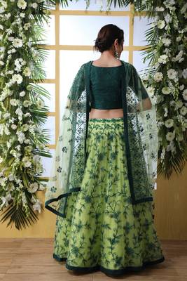 Light-Green Embroidered Net Semi Stitched Lehenga 2