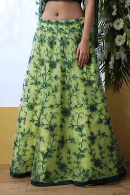 Light-Green Embroidered Net Semi Stitched Lehenga 3