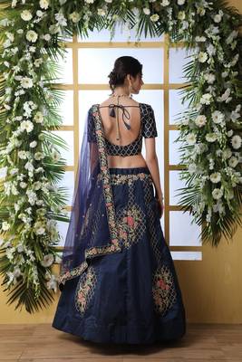 Navy-Blue Embroidered Art Silk Semi Stitched Lehenga 2