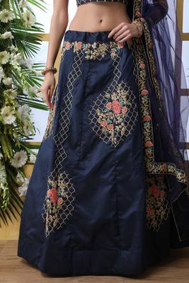Navy-Blue Embroidered Art Silk Semi Stitched Lehenga 3