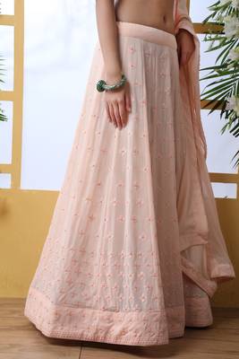 Peach Embroidered Georgette Semi Stitched Lehenga 3