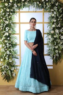 Sky-Blue Embroidered Georgette Semi Stitched Lehenga 1