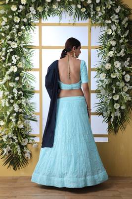 Sky-Blue Embroidered Georgette Semi Stitched Lehenga 2
