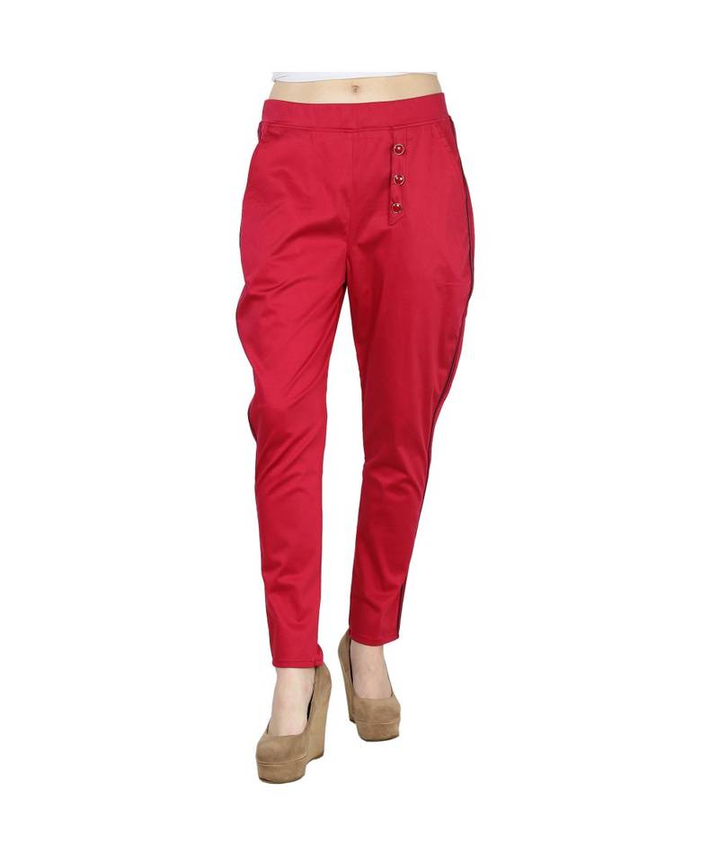 red plain cotton jegging