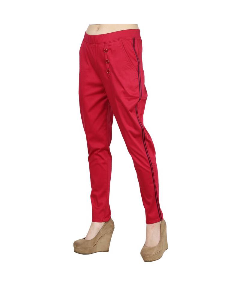 red plain cotton jegging