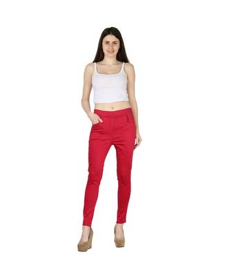 red plain cotton jegging 1