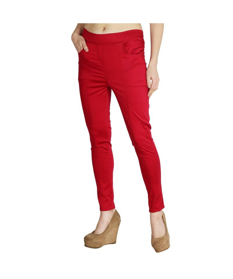 red plain cotton jegging