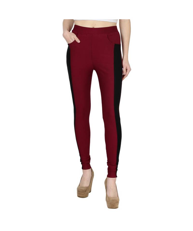 maroon plain cotton jegging