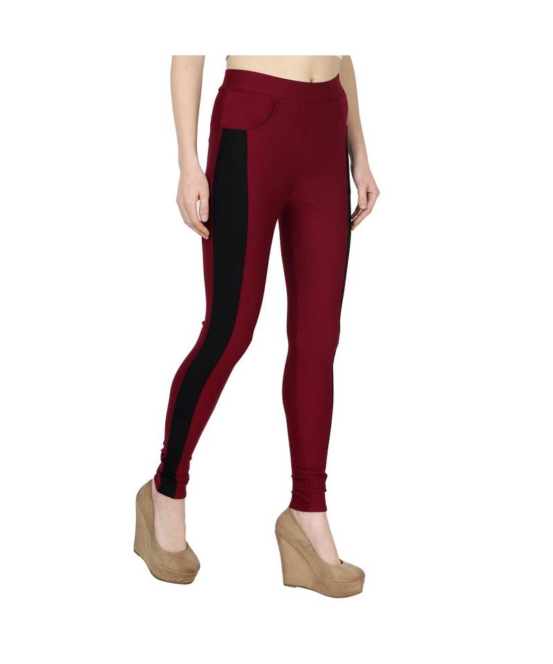 maroon plain cotton jegging