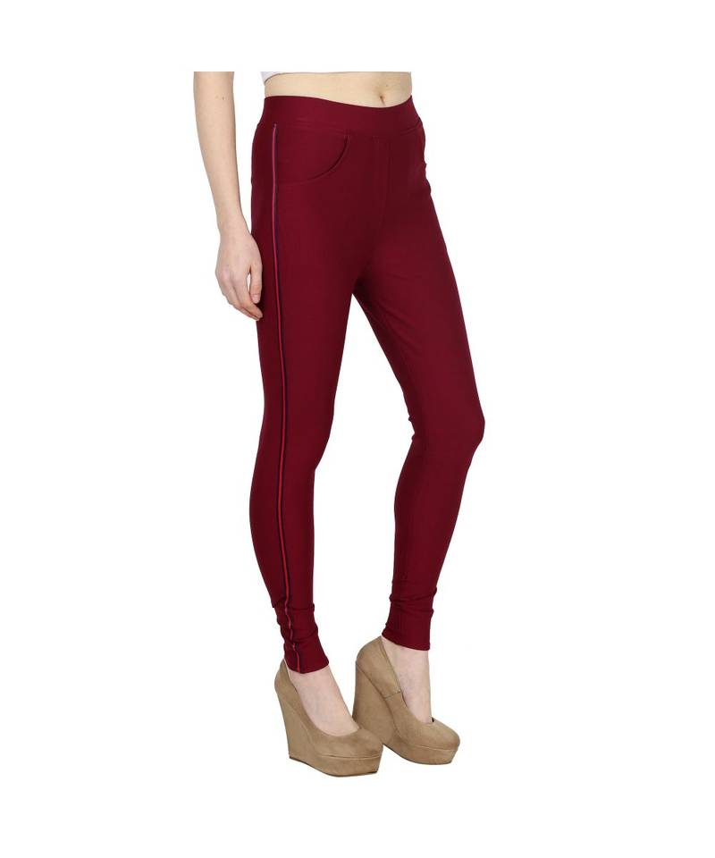 maroon plain cotton jegging