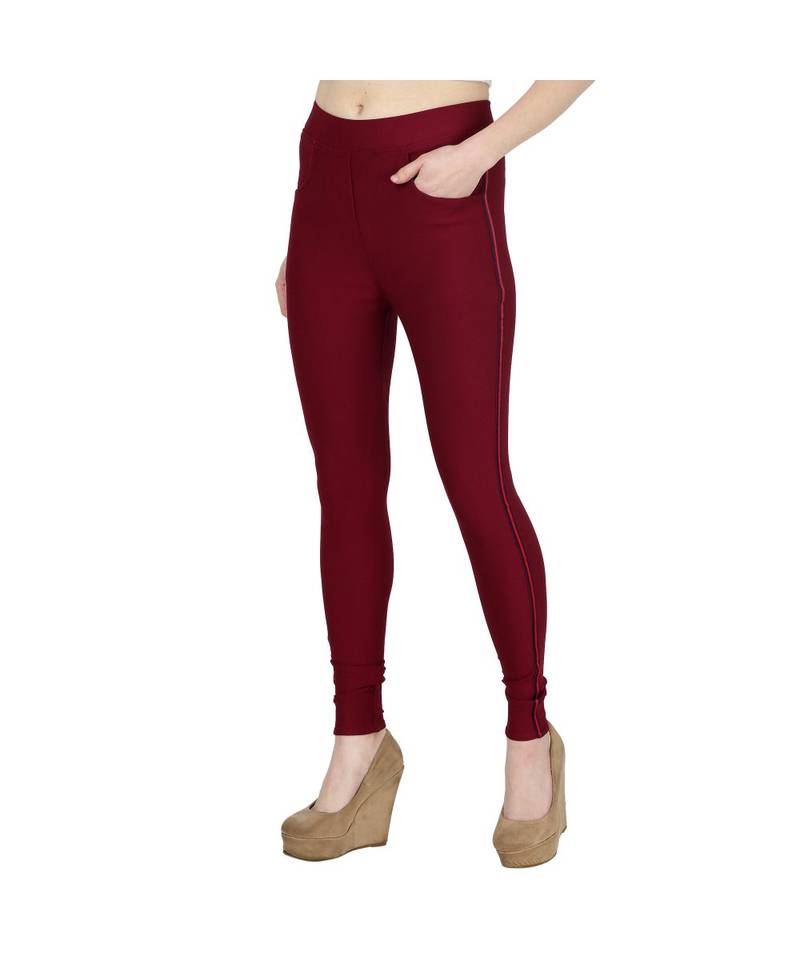maroon plain cotton jegging