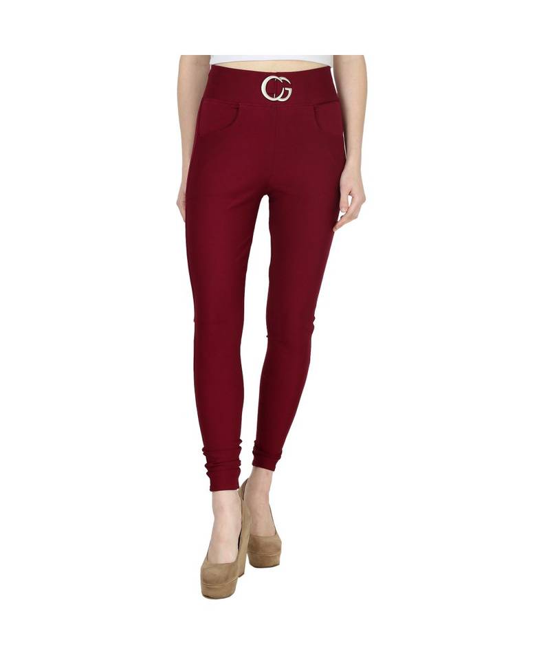 maroon plain cotton jegging