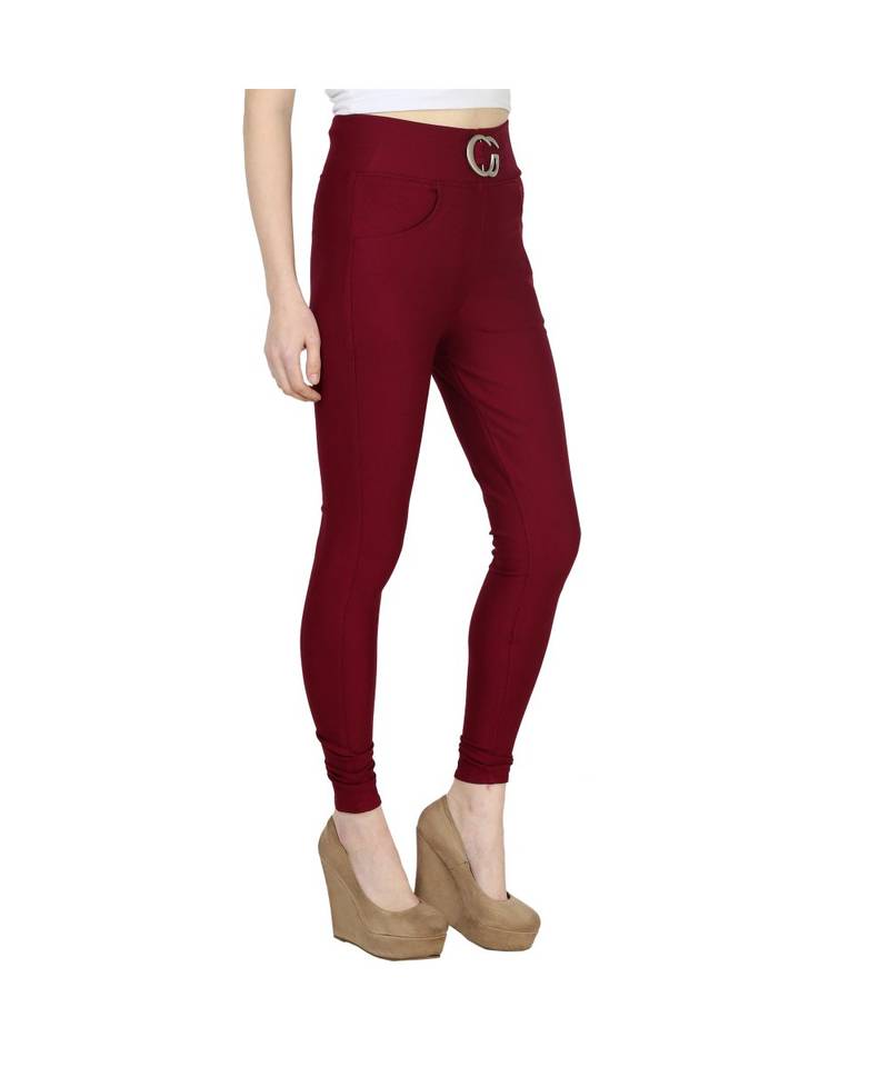 maroon plain cotton jegging