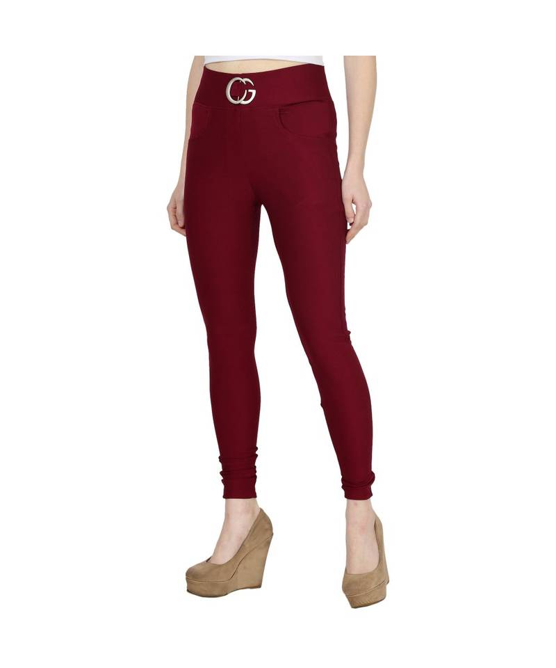 maroon plain cotton jegging