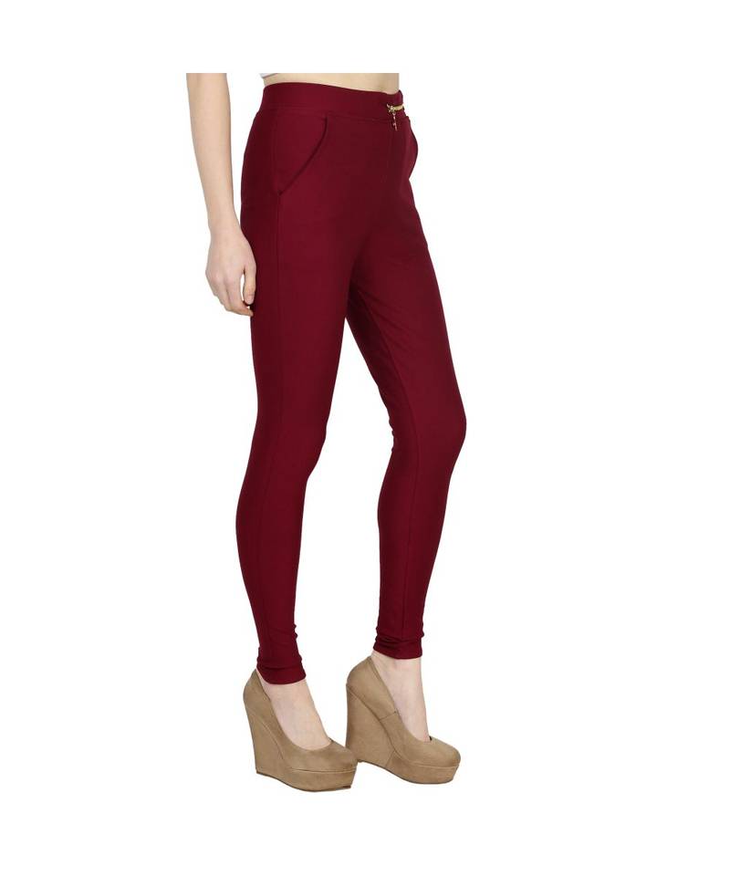 maroon plain cotton jegging