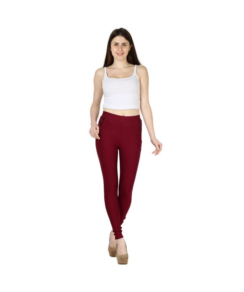 maroon plain cotton jegging