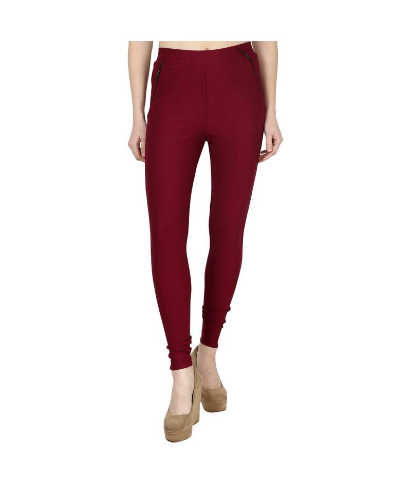 maroon plain cotton jegging