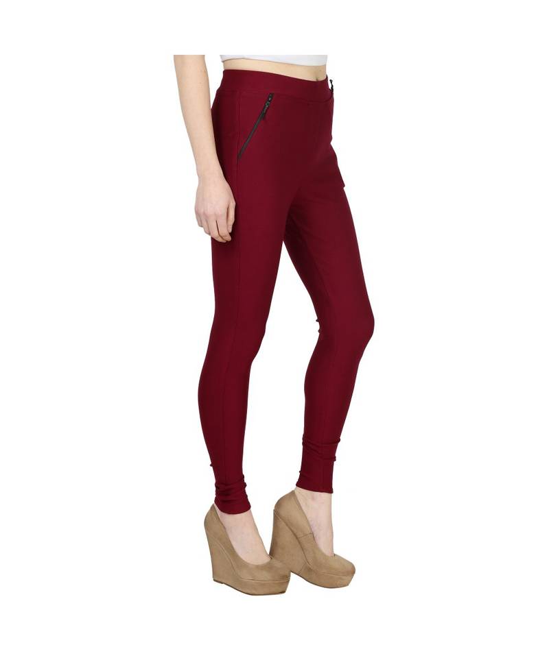 maroon plain cotton jegging