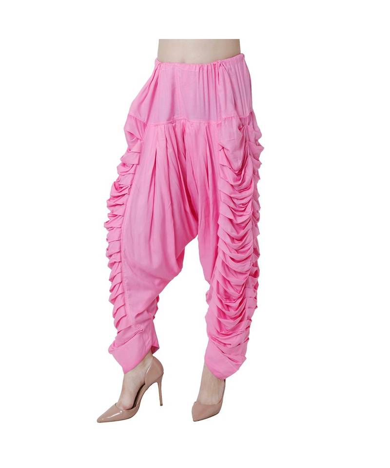 pink plain Reyon trousers