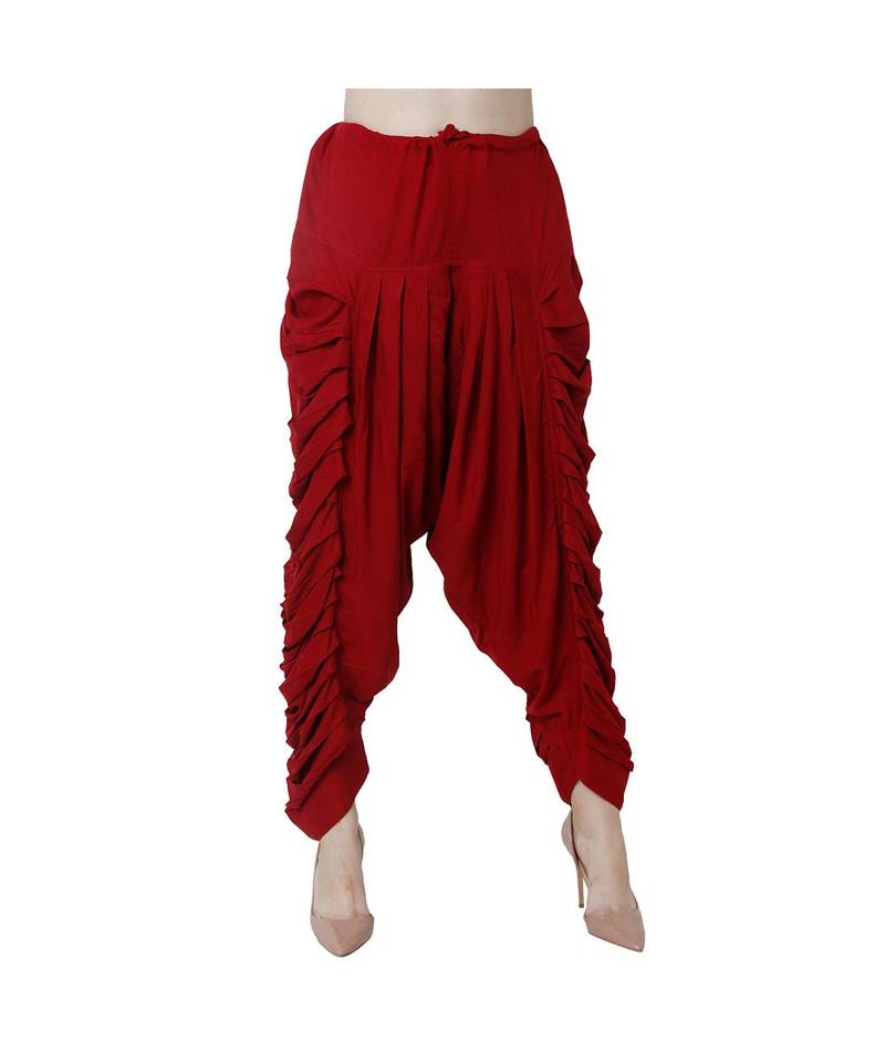 maroon plain Reyon trousers
