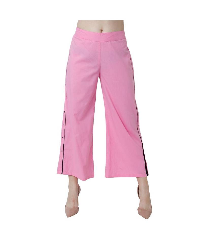 pink plain Reyon trousers