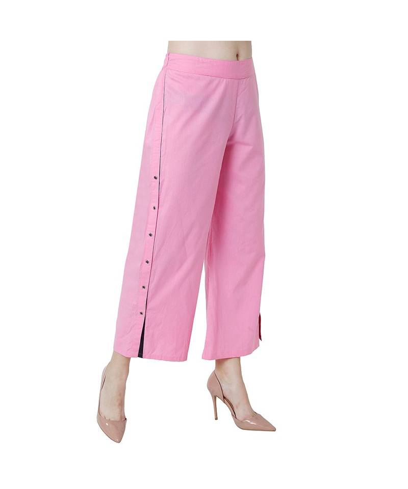 pink plain Reyon trousers