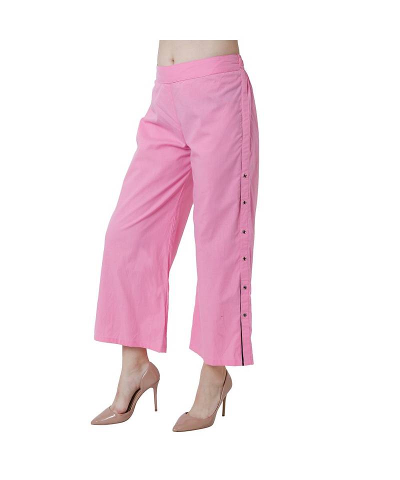 pink plain Reyon trousers