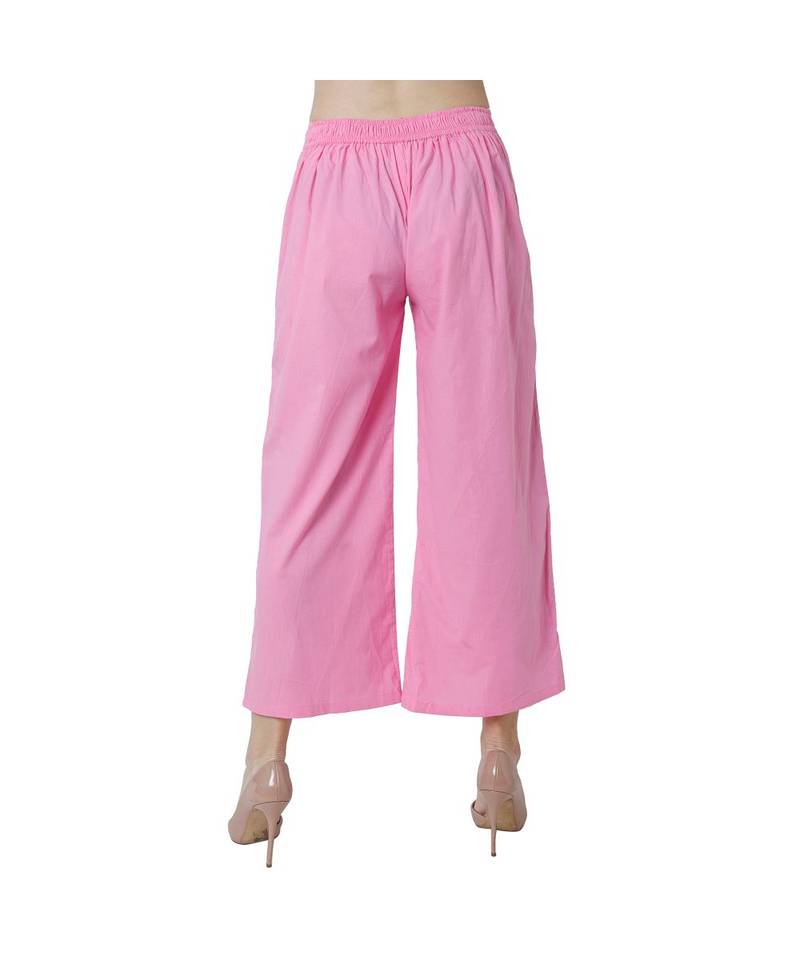 pink plain Reyon trousers