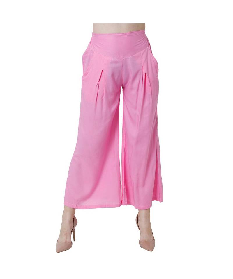 pink plain Reyon trousers