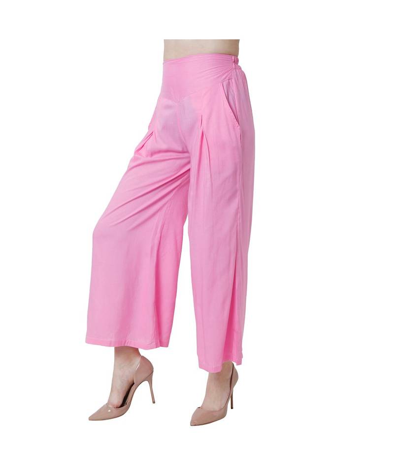 pink plain Reyon trousers