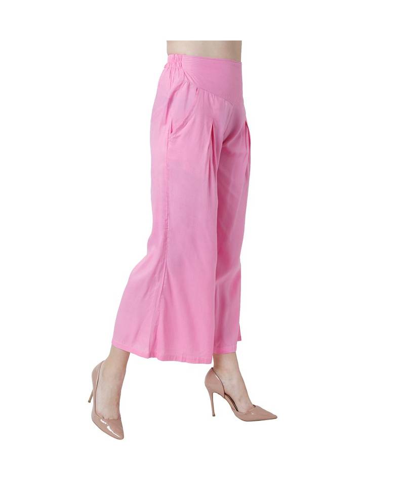 pink plain Reyon trousers