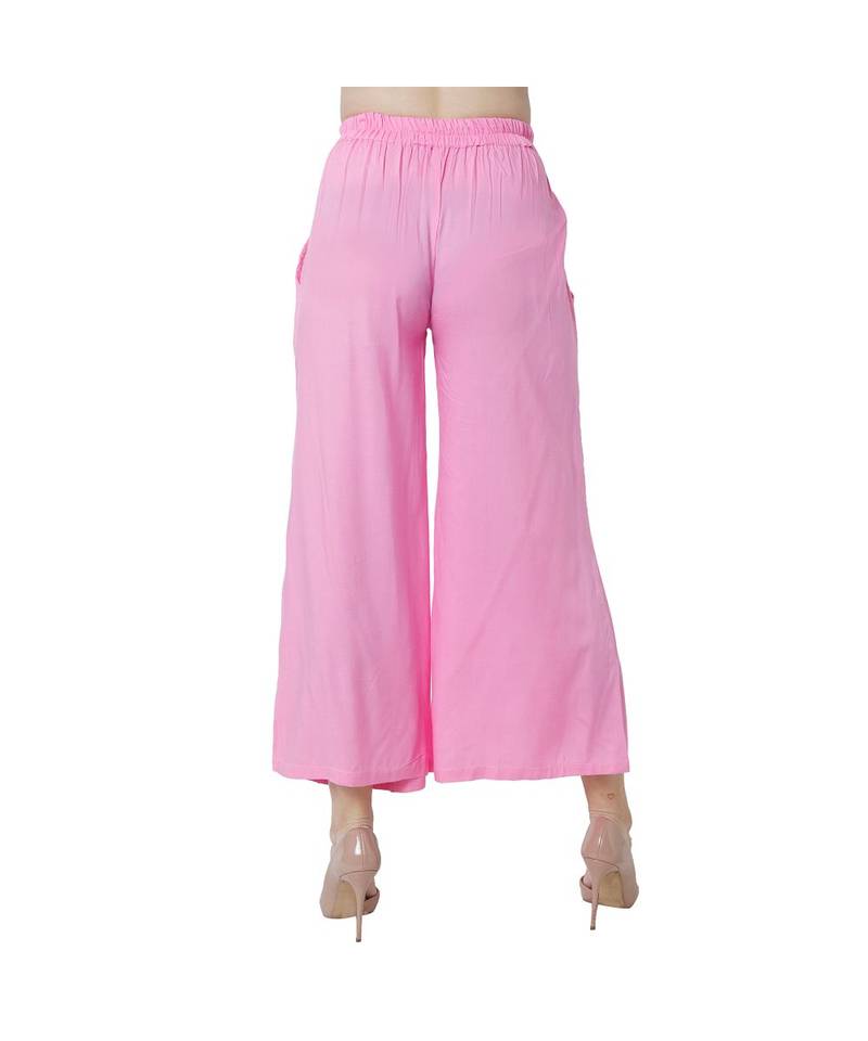 pink plain Reyon trousers