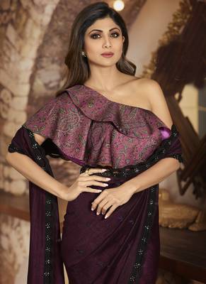 Wine Brasso Pure Fancy Fabric Saree With Blouse 2