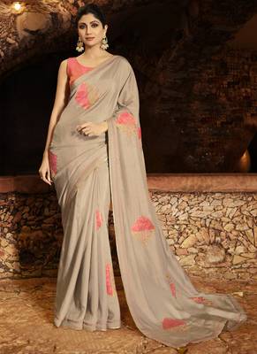 Beige Brasso Pure Fancy Fabric Saree With Blouse 1