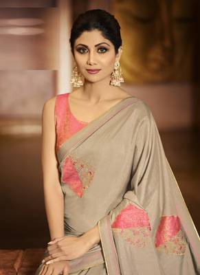 Beige Brasso Pure Fancy Fabric Saree With Blouse 2