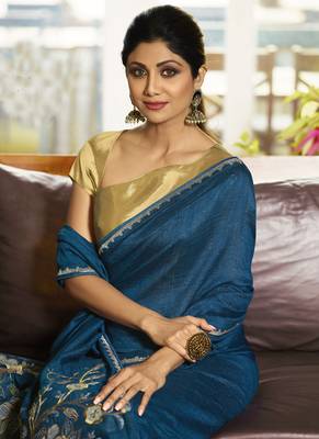 Blue Brasso Pure Fancy Fabric Saree With Blouse 2