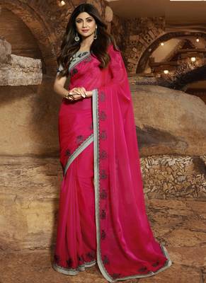 Pink Brasso Pure Fancy Fabric Saree With Blouse 1