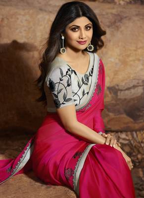 Pink Brasso Pure Fancy Fabric Saree With Blouse 2
