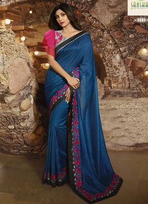 Blue Brasso Pure Fancy Fabric Saree With Blouse 1