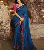 Blue Brasso Pure Fancy Fabric Saree With Blouse