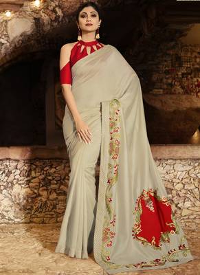 Beige Brasso Pure Fancy Fabric Saree With Blouse 1